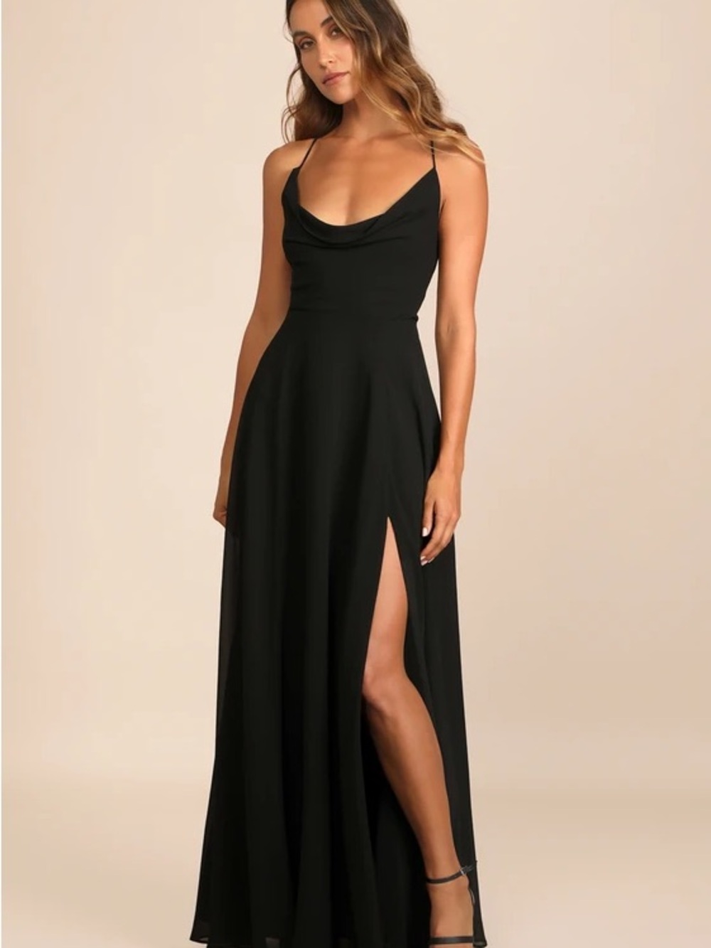 NWT Lulus Romantically Speaking Black Cowl Lace-Up Maxi Dres 2X